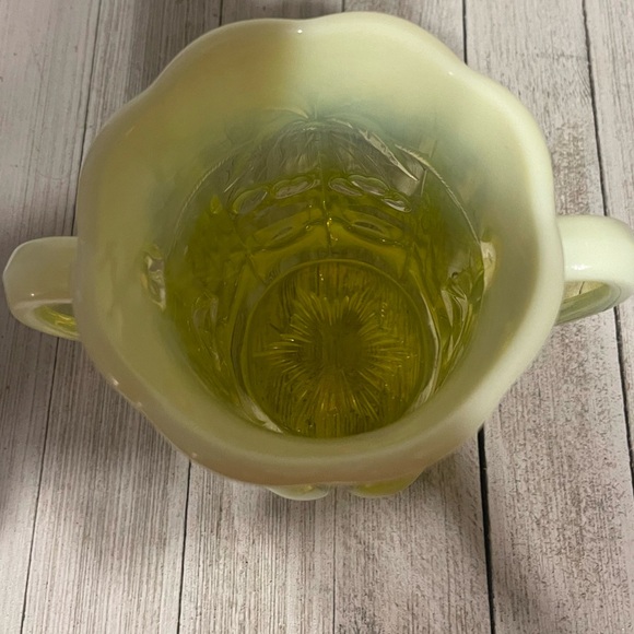 Vtg Nortwood Pattern Cherry Vaseline Glass Topaz Spooner by Mosser? - Picture 6 of 8